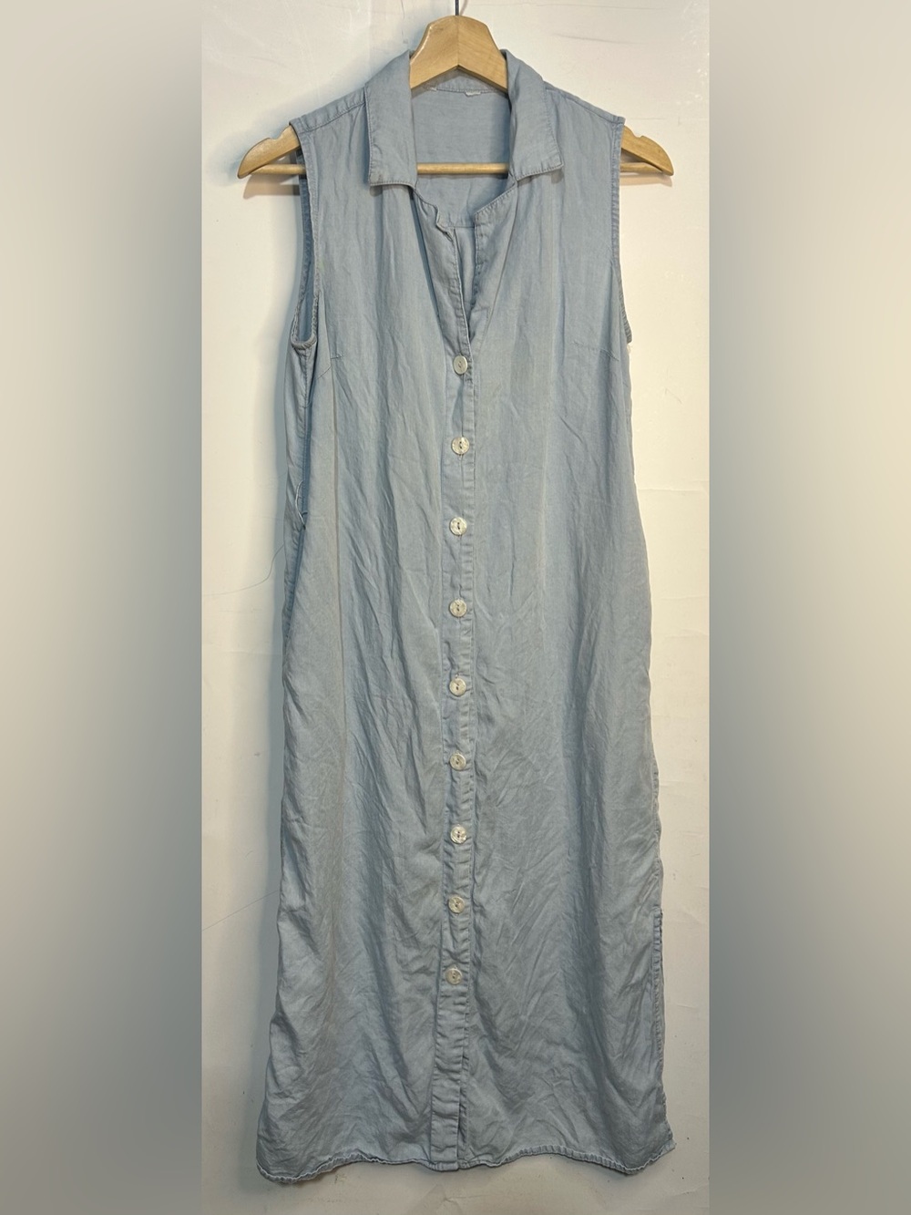 Light Blue Button Front Sleeveless Midi Shirt Dress XS (0-2)
